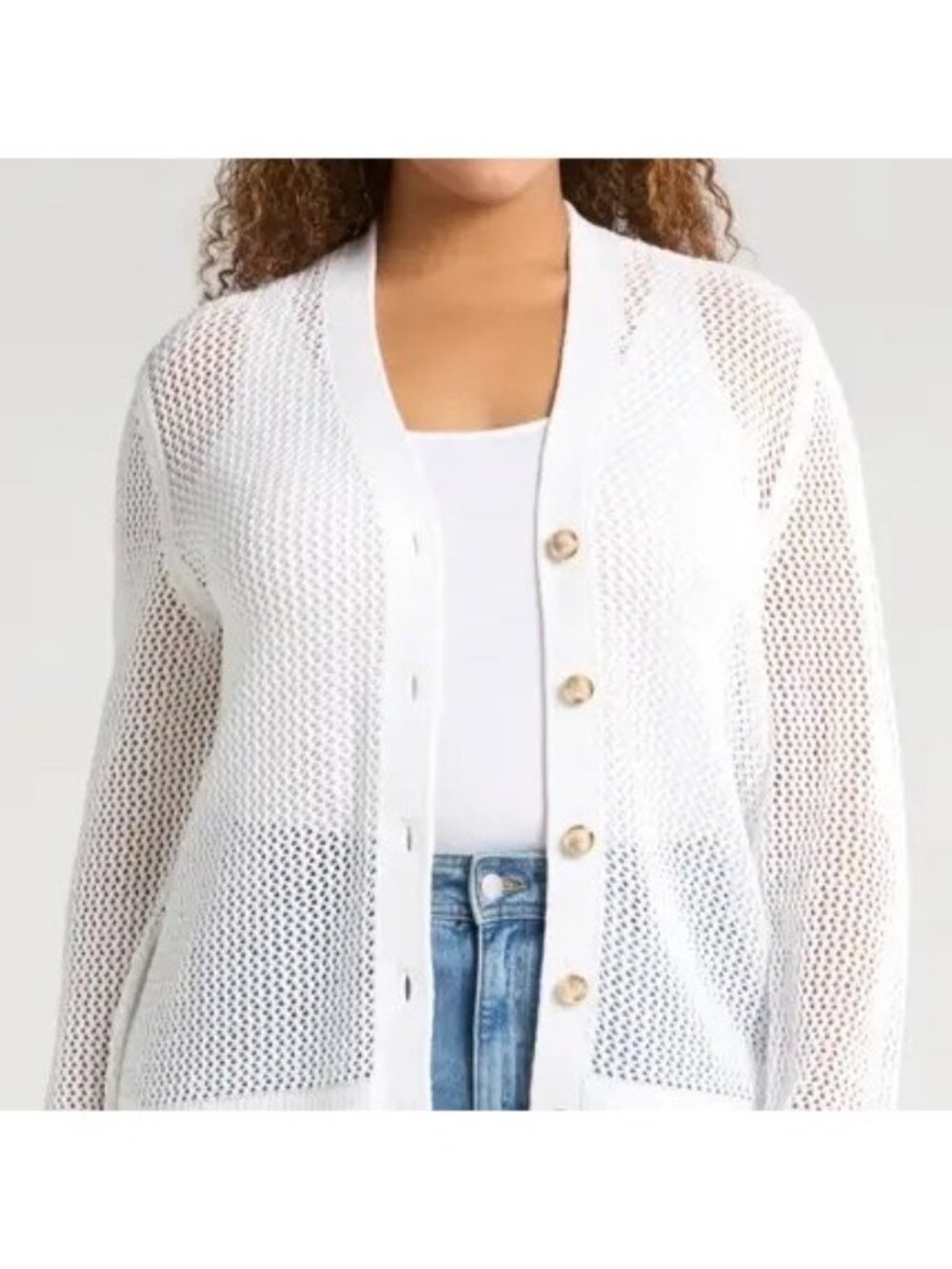 Caslon Open Stitch Cotton Cardigan White 1X Plus New With Tags Nordstrom